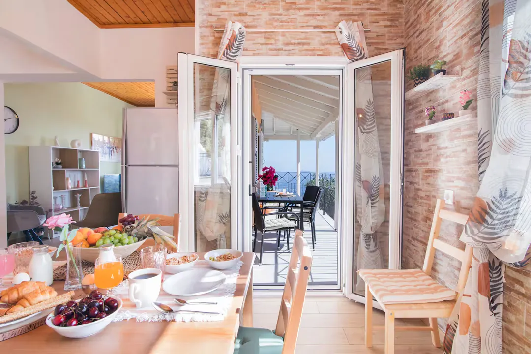 Breakfast spread with balcony view